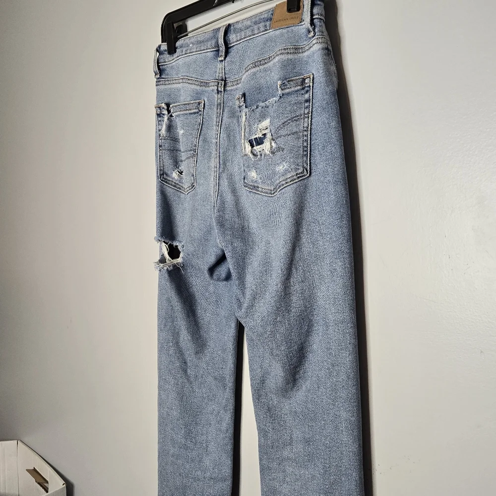 American Eagle‎ Mom Jean Distressed Long Tall womens size 2 ripped Stretch Loose